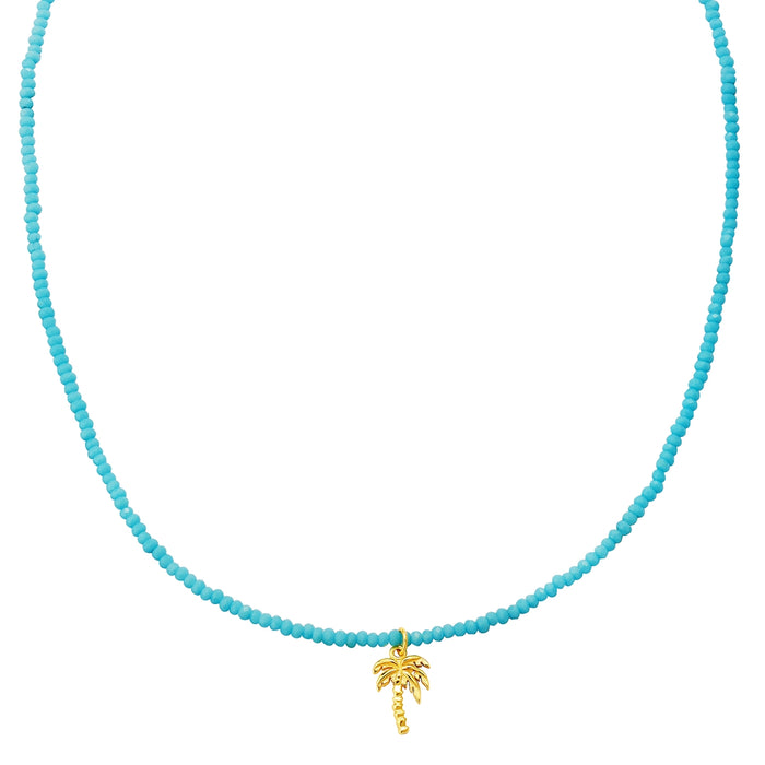 Kette mit blauen Glasperlen und Palmen-Anhänger