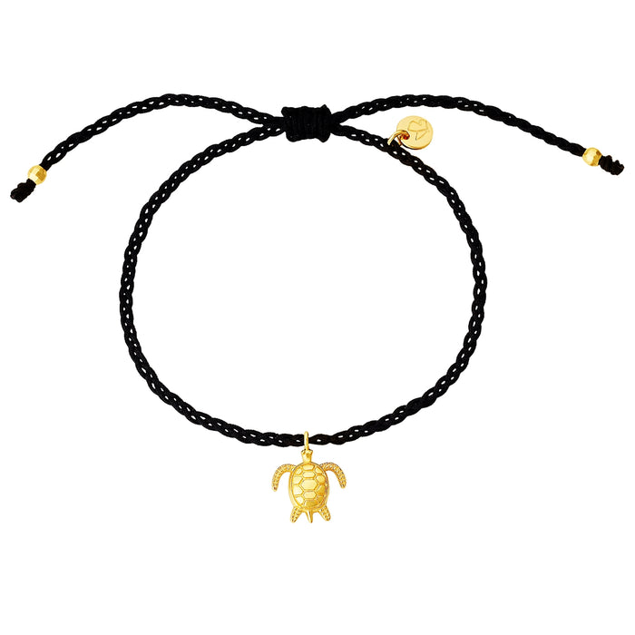 Schwarzes Textil-Armband TURTLE gold aus 925er Silber vergoldet