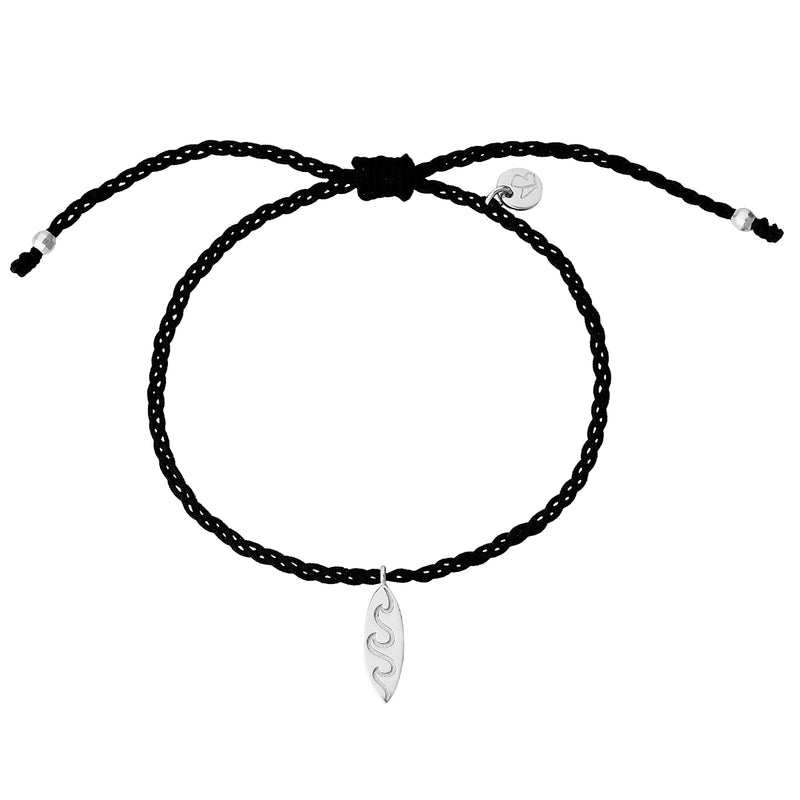 Textil-Armband schwarz Surfboard silber