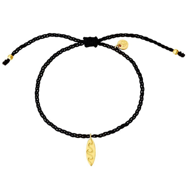 Textil Armband in schwarz Surfboard gold