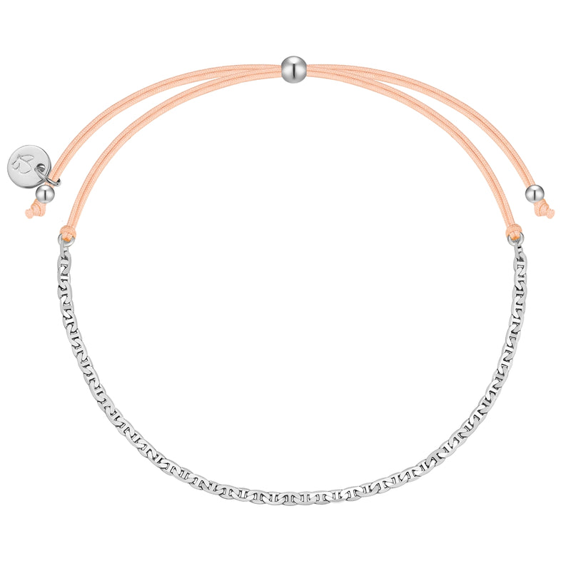 Armband mit Textil beige Kette silber