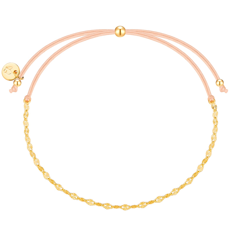 Armband mit Textil beige Kette in gold