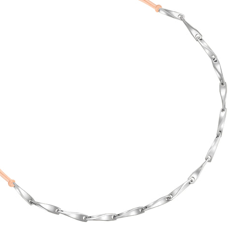 Armband mit Textil beige Kettchen silber