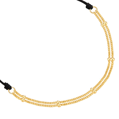 Textil Armband schwarz Panzerkette gold