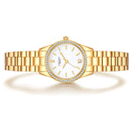 Damen Uhr Lehel weiß mit Edelstahl-Armband gold