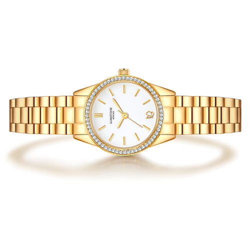Damen Uhr Lehel weiß mit Edelstahl-Armband gold