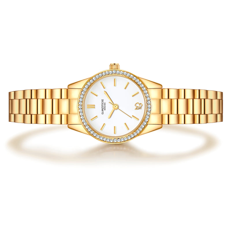 Damen Uhr Lehel weiß mit Edelstahl-Armband gold