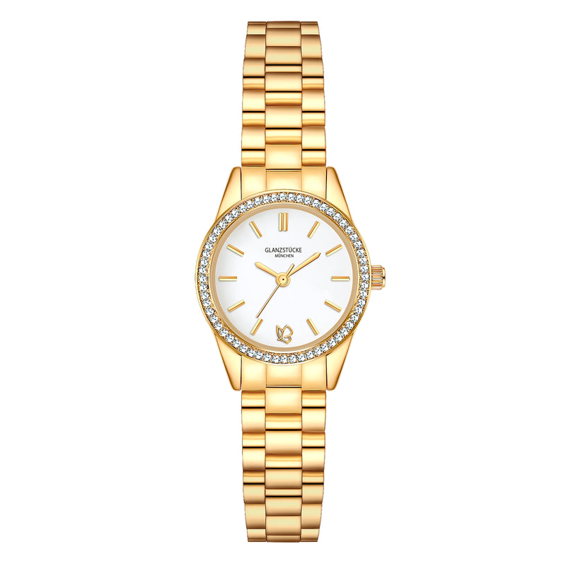 Damen Uhr Lehel weiß mit Edelstahl-Armband gold