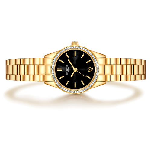 Damen Uhr Lehel schwarz mit Edelstahl-Armband gold