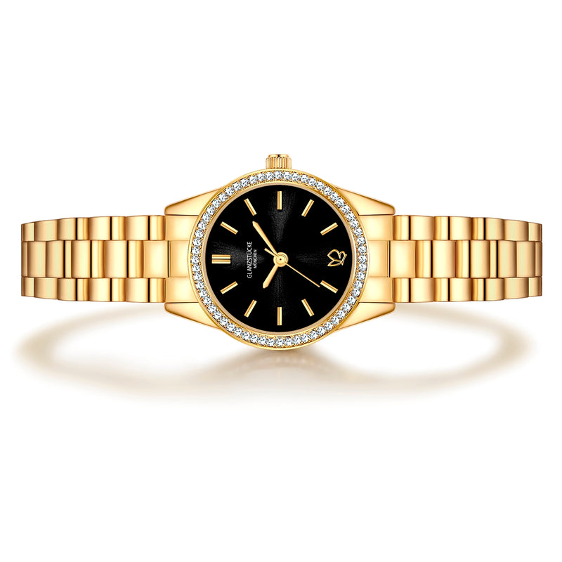 Damen Uhr Lehel schwarz mit Edelstahl-Armband gold