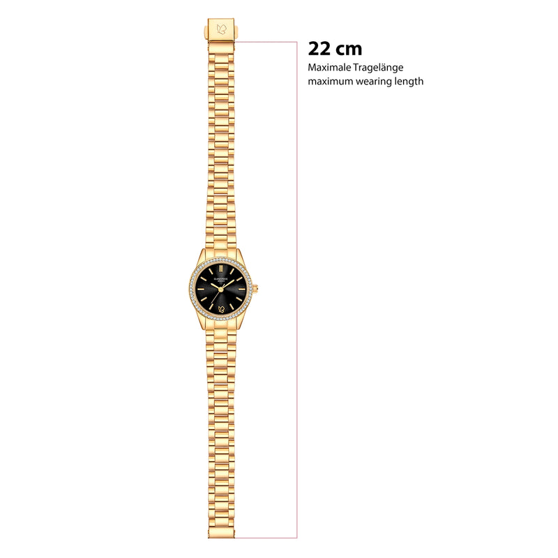 Damen Uhr Lehel schwarz mit Edelstahl-Armband gold