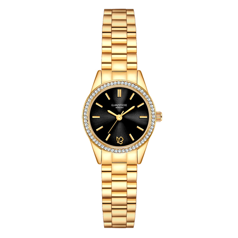 Damen Uhr Lehel schwarz mit Edelstahl-Armband gold
