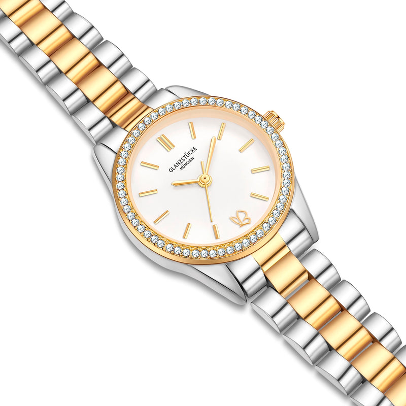 Damen Uhr Lehel weiß mit Edelstahl-Armband silber/gold