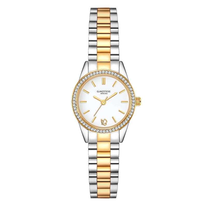 Damen Uhr Lehel weiß mit Edelstahl-Armband silber/gold