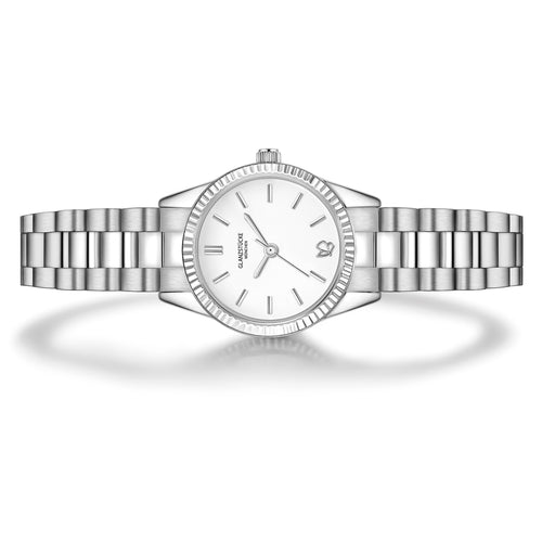 Damen Uhr Schwabing weiß mit Edelstahl-Armband silber