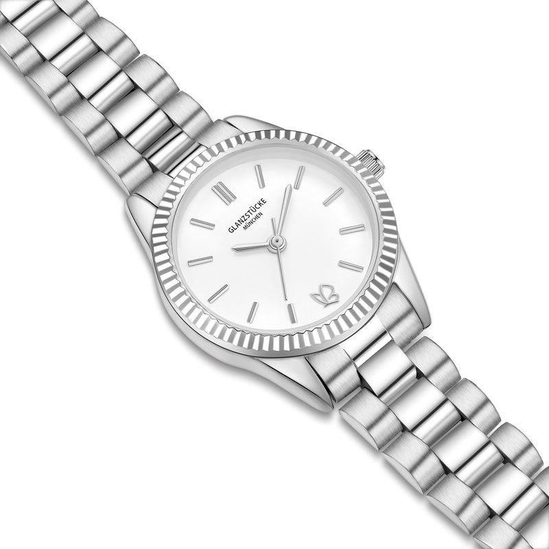 Damen Uhr Schwabing weiß mit Edelstahl-Armband silber