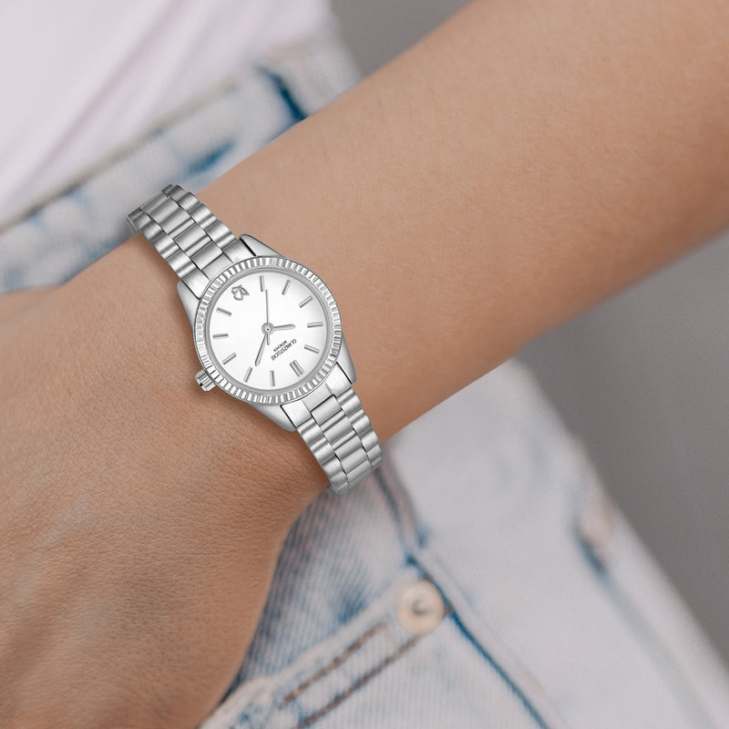Damen Uhr Schwabing weiß mit Edelstahl-Armband silber