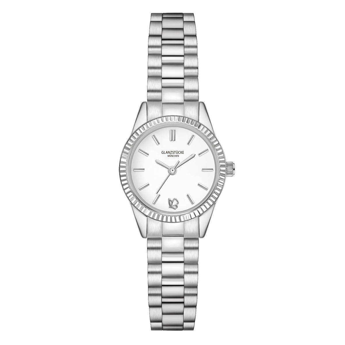 Damen Uhr Schwabing weiß mit Edelstahl-Armband silber