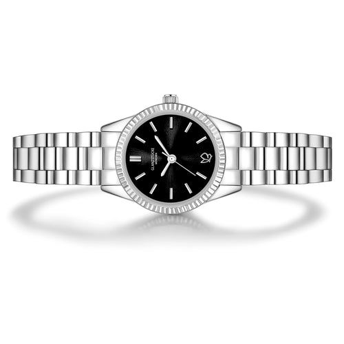 Damen Uhr Schwabing schwarz mit Edelstahl-Armband silber