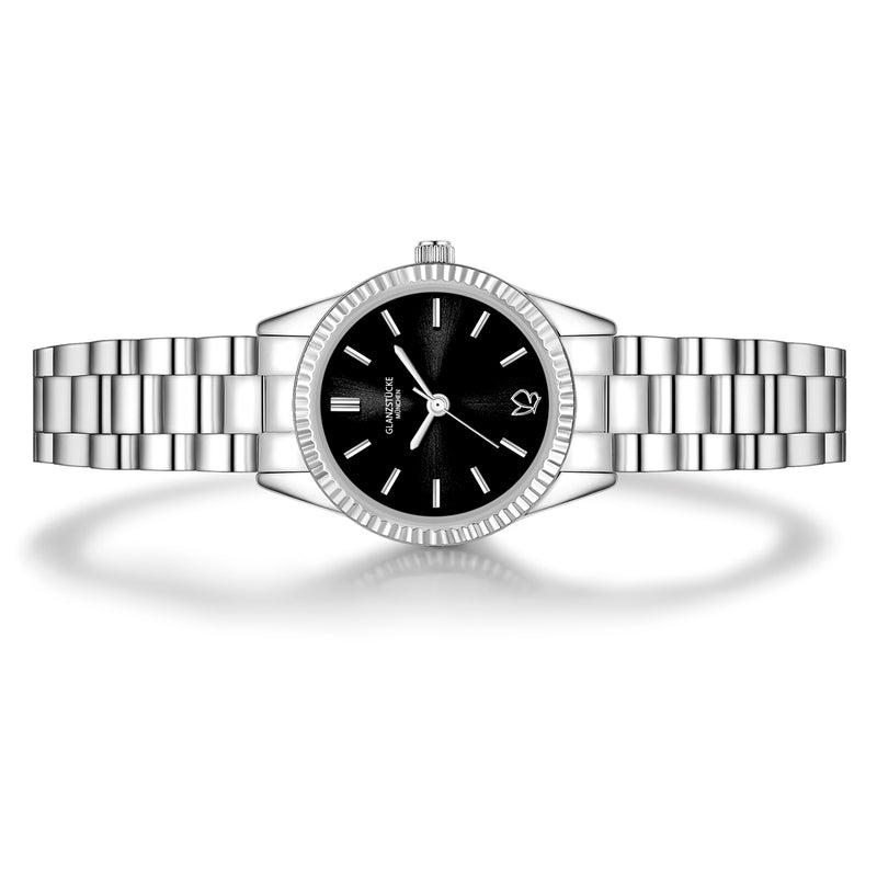 Damen Uhr Schwabing schwarz mit Edelstahl-Armband silber