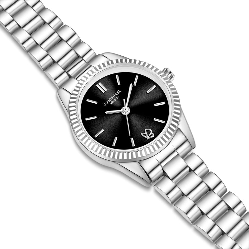 Damen Uhr Schwabing schwarz mit Edelstahl-Armband silber
