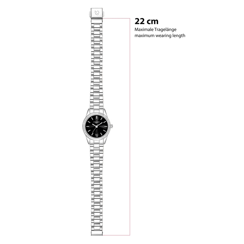 Damen Uhr Schwabing schwarz mit Edelstahl-Armband silber
