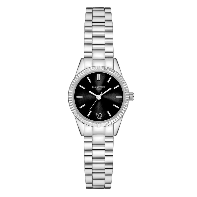 Damen Uhr Schwabing schwarz mit Edelstahl-Armband silber