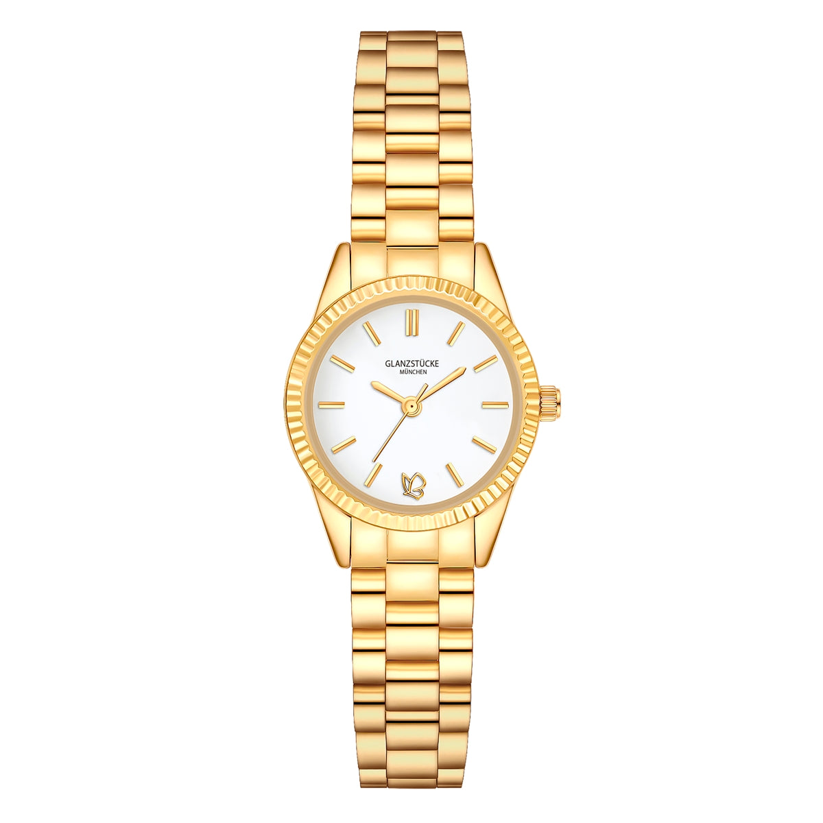 Damen Uhr Schwabing weiß mit Edelstahl-Armband gold
