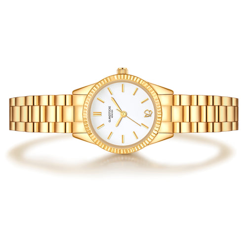 Damen Uhr Schwabing weiß mit Edelstahl-Armband gold