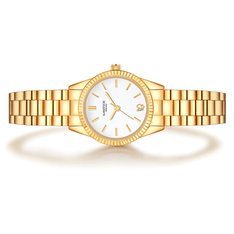 Damen Uhr Schwabing weiß mit Edelstahl-Armband gold