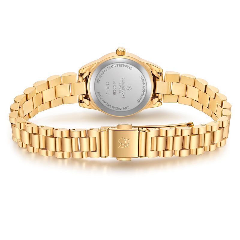Damen Uhr Schwabing weiß mit Edelstahl-Armband gold
