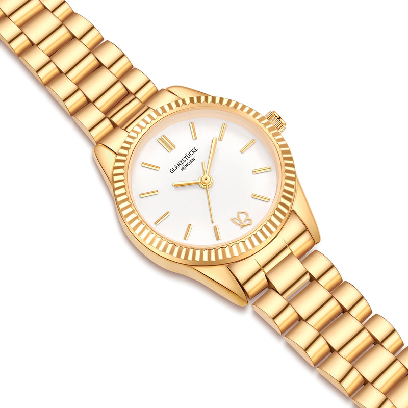 Damen Uhr Schwabing weiß mit Edelstahl-Armband gold
