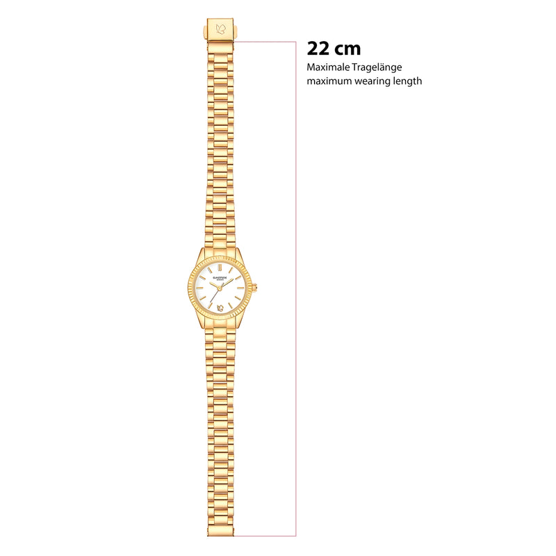 Damen Uhr Schwabing weiß mit Edelstahl-Armband gold