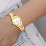 Damen Uhr Schwabing weiß mit Edelstahl-Armband gold