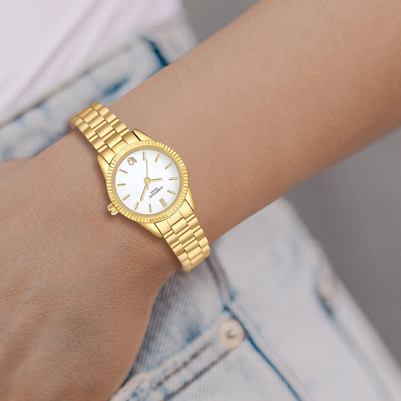 Damen Uhr Schwabing weiß mit Edelstahl-Armband gold