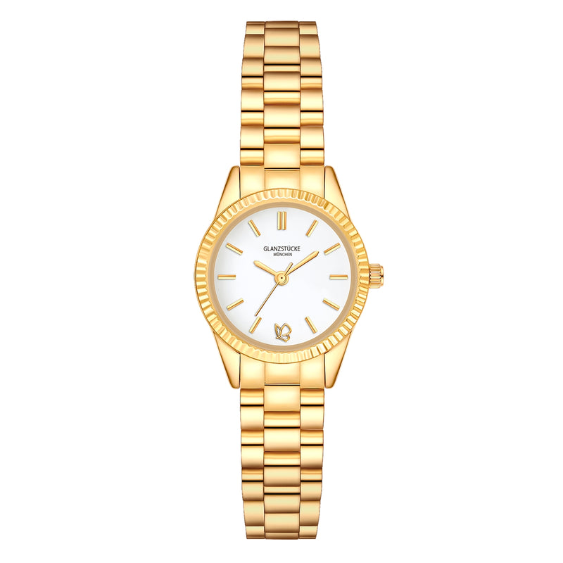 Damen Uhr Schwabing weiß mit Edelstahl-Armband gold