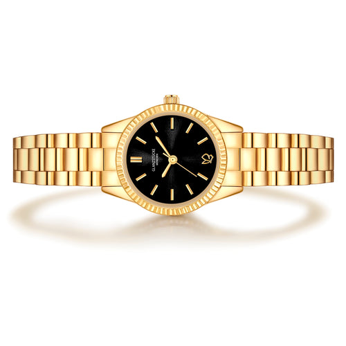 Damen Uhr Schwabing schwarz mit Edelstahl-Armband gold