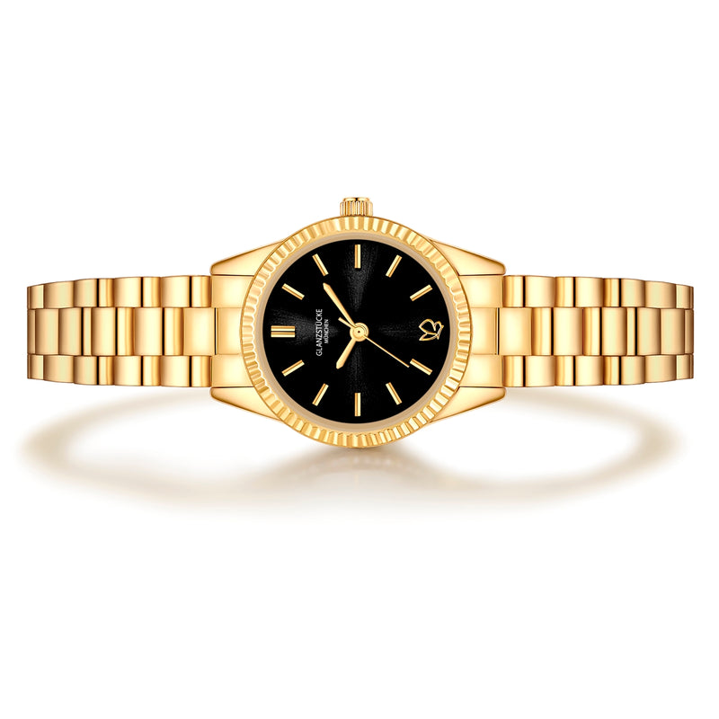 Damen Uhr Schwabing schwarz mit Edelstahl-Armband gold