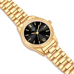 Damen Uhr Schwabing schwarz mit Edelstahl-Armband gold
