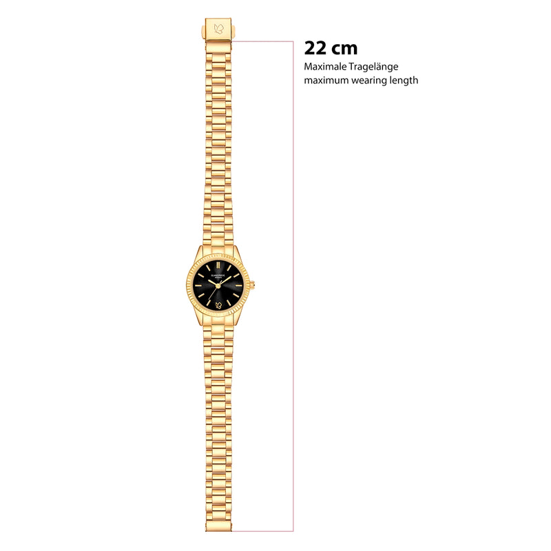 Damen Uhr Schwabing schwarz mit Edelstahl-Armband gold