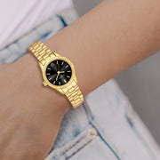 Damen Uhr Schwabing schwarz mit Edelstahl-Armband gold