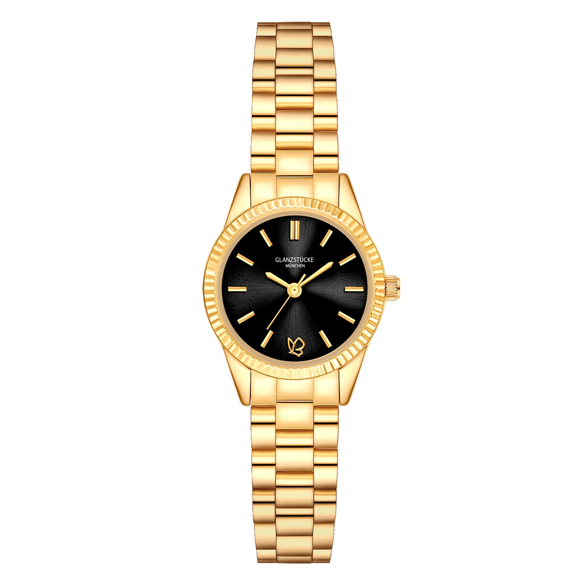 Damen Uhr Schwabing schwarz mit Edelstahl-Armband gold