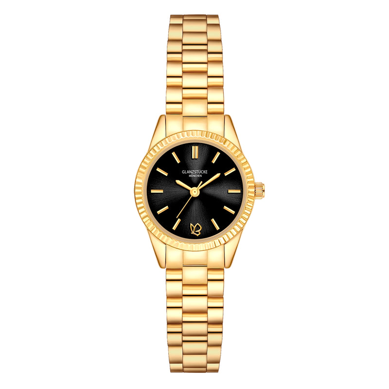 Damen Uhr Schwabing schwarz mit Edelstahl-Armband gold