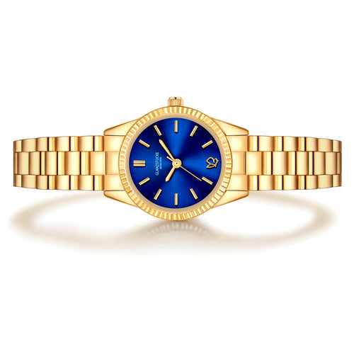 Damen Uhr Schwabing blau mit Edelstahl-Armband gold