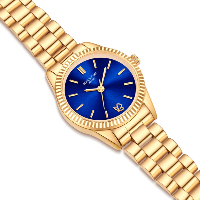 Damen Uhr Schwabing blau mit Edelstahl-Armband gold