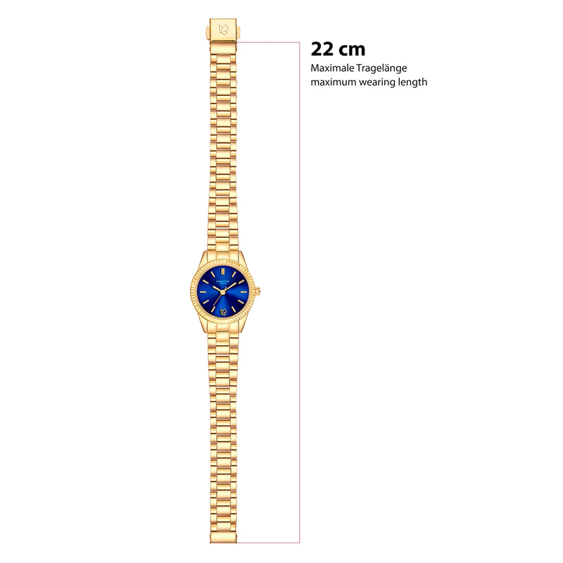 Damen Uhr Schwabing blau mit Edelstahl-Armband gold