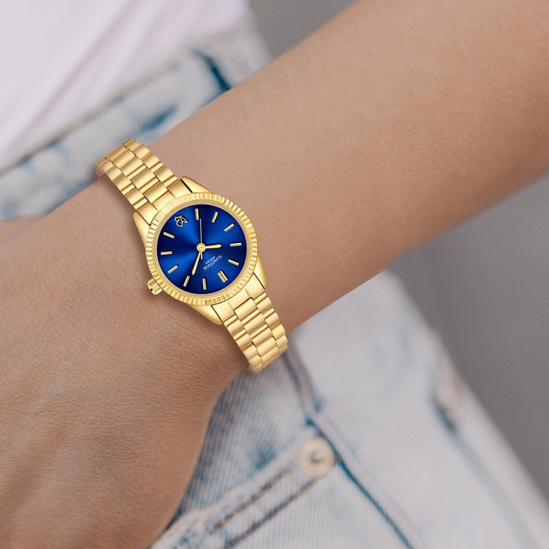 Damen Uhr Schwabing blau mit Edelstahl-Armband gold