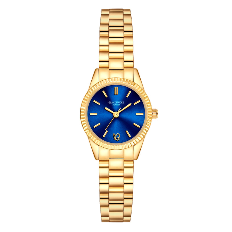Damen Uhr Schwabing blau mit Edelstahl-Armband gold