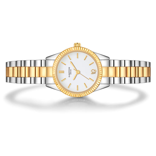 Damen Uhr Schwabing weiß mit Edelstahl-Armband silber/gold