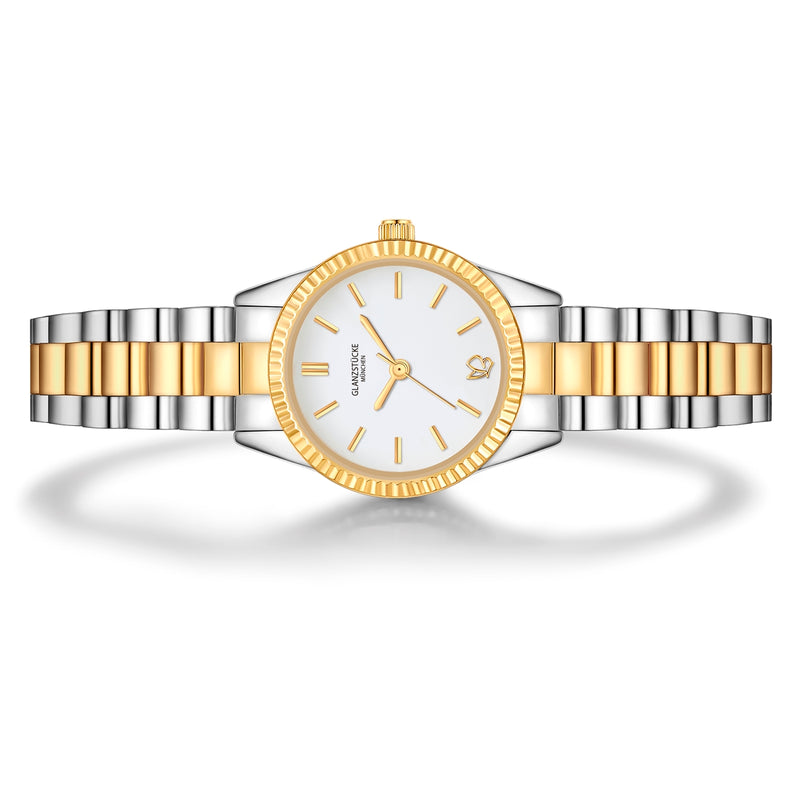 Damen Uhr Schwabing weiß mit Edelstahl-Armband silber/gold